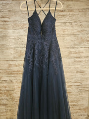 NAVY/FLORAL A LINE GOWN