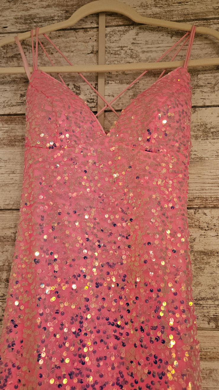 PINK FEATHER LONG DRESS (NEW)