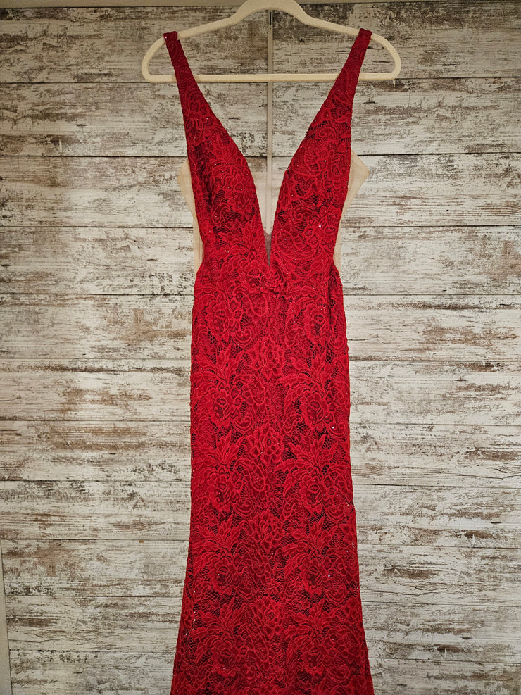 RED LACE LONG EVENING GOWN