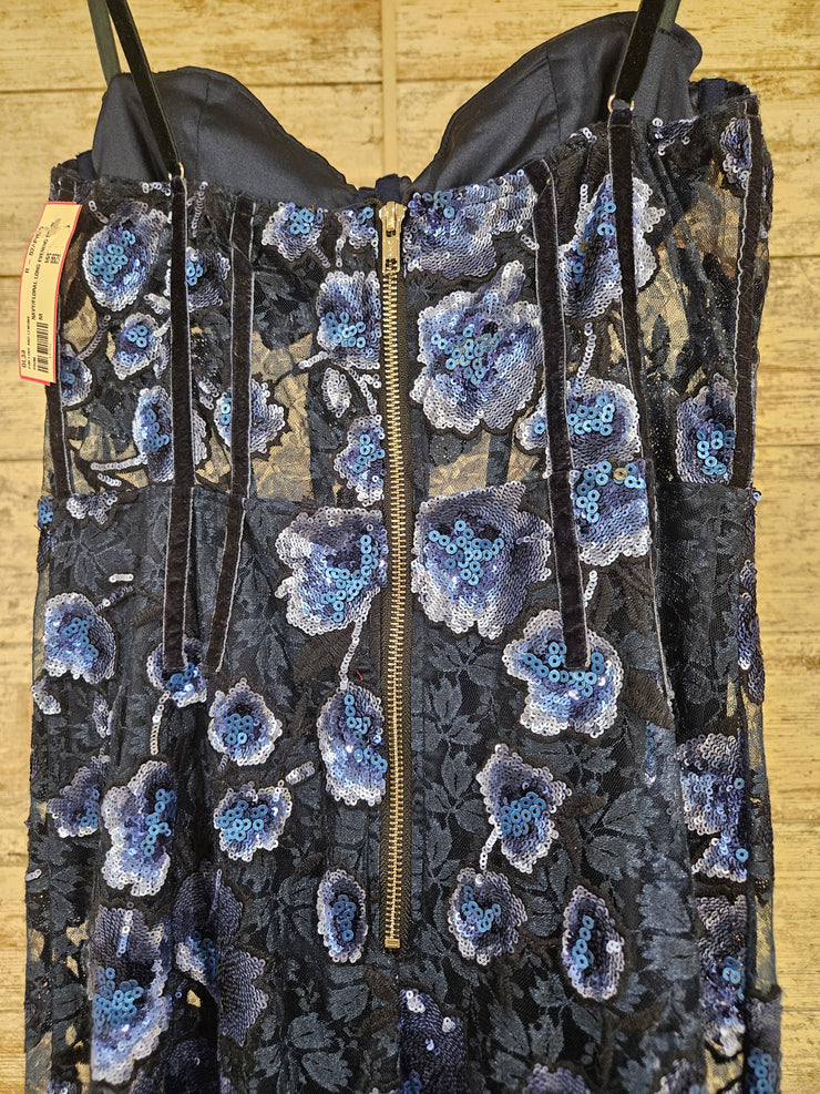 NAVY/FLORAL LONG EVENING GOWN