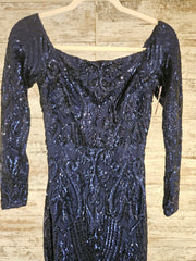 NAVY SPARKLY LONG EVENING GOWN