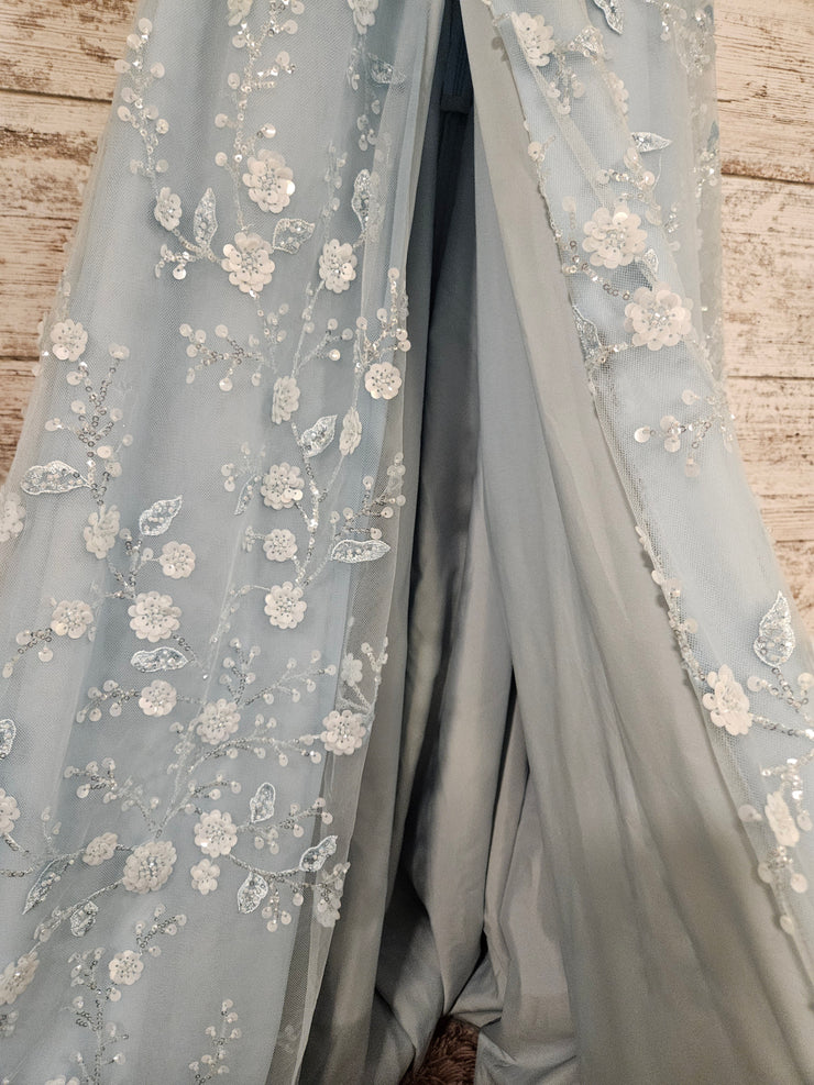 BLUE/FLORAL A LINE GOWN