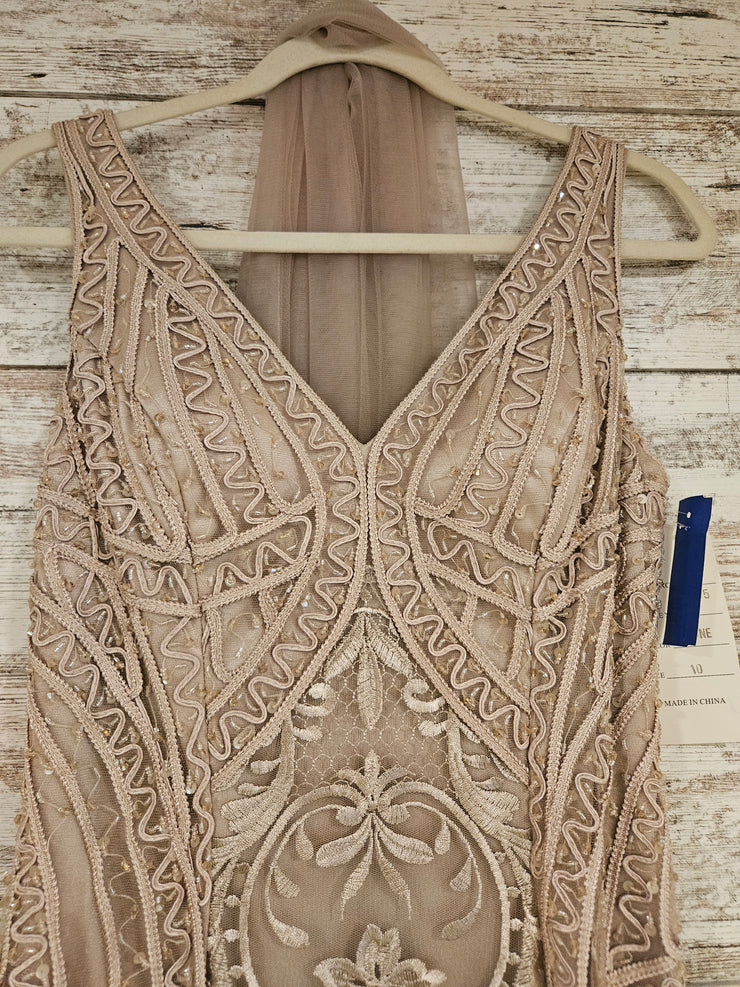 TAN/GOLD FLORAL LONG DRES $950