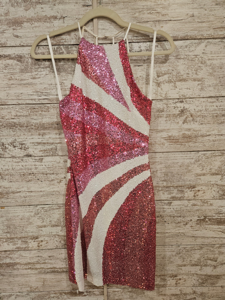 PINK/WHITE SPARKLY SHORT DRESS