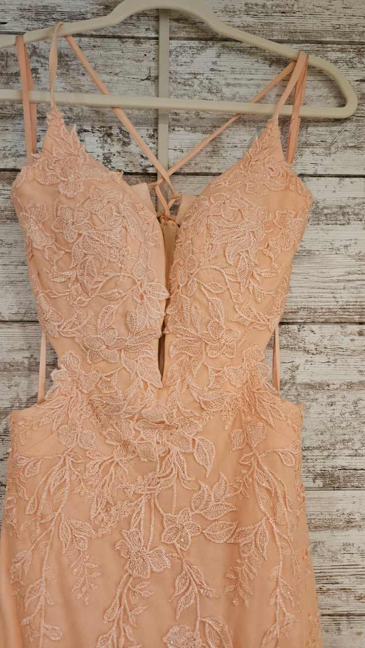 PEACH/FLORAL MERMAID GOWN-NEW