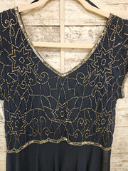 NAVY BEADED TOP LONG DRESS