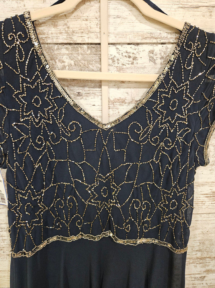 NAVY BEADED TOP LONG DRESS