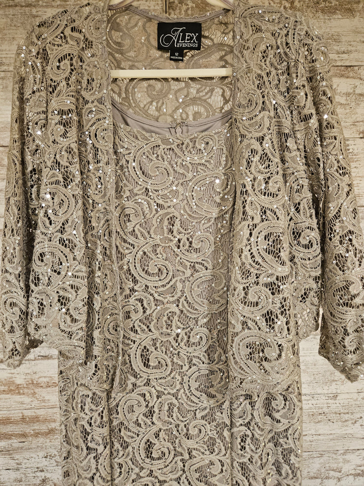 TAN LACE 2 PC. LONG DRESS SET