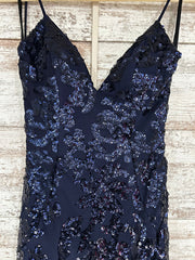 NAVY/SILVER LONG EVENING GOWN