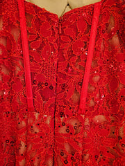 RED LACE LONG EVENING GOWN