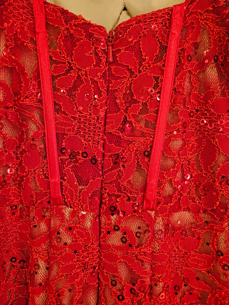 RED LACE LONG EVENING GOWN