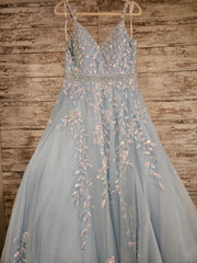 BLUE SPARKLY A LINE GOWN
