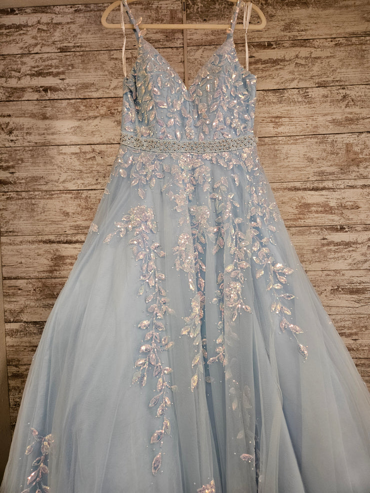 BLUE SPARKLY A LINE GOWN
