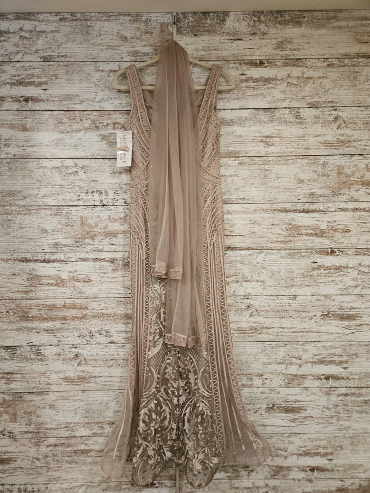 TAN/GOLD FLORAL LONG DRES $950