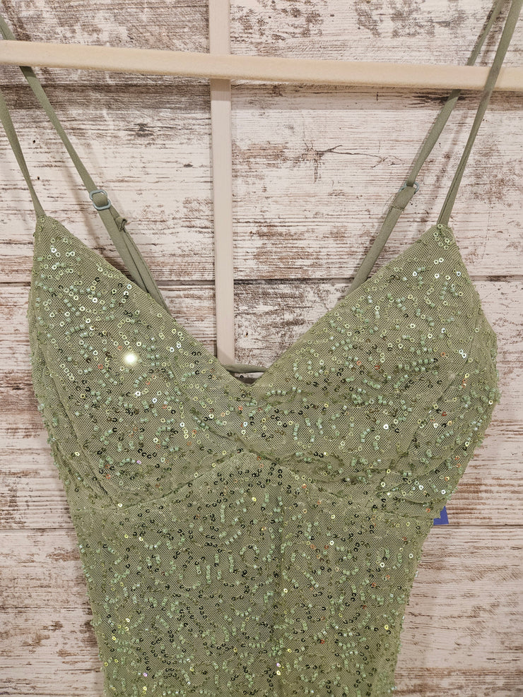 GREEN BEADED SHORT DRESS