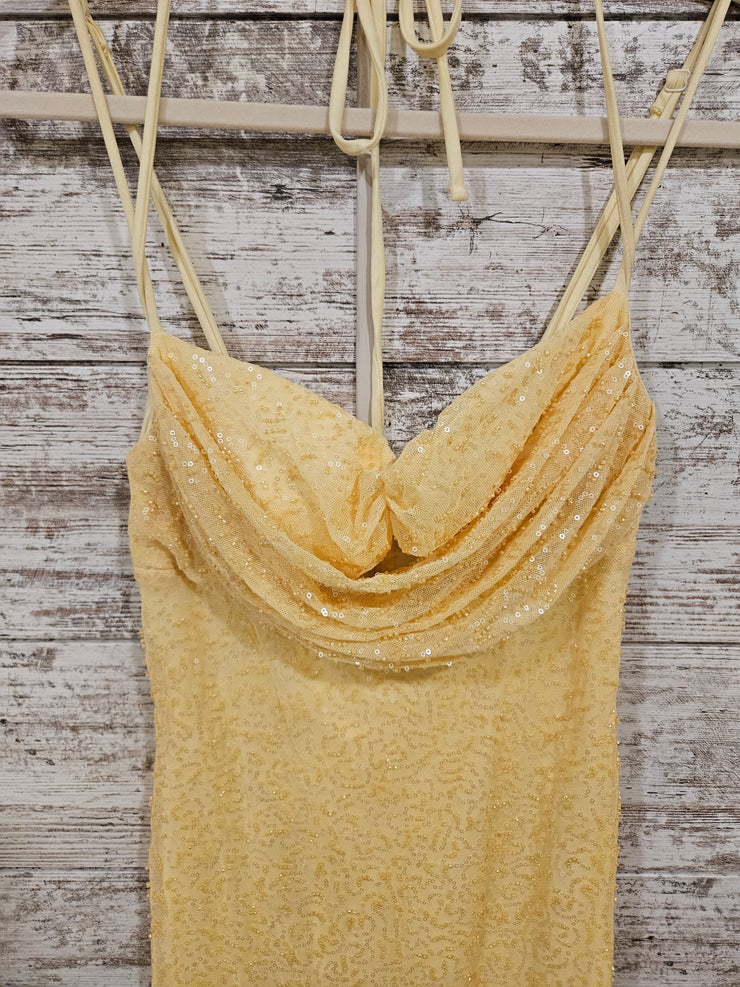 YELLOW SPARKLY SHORT DRESS