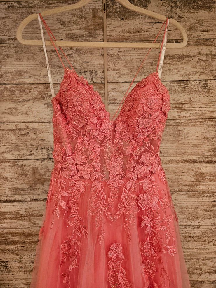 PINK/FLORAL A LINE GOWN