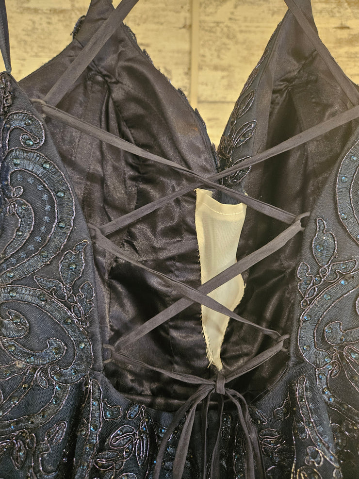 NAVY/FLORAL A LINE GOWN