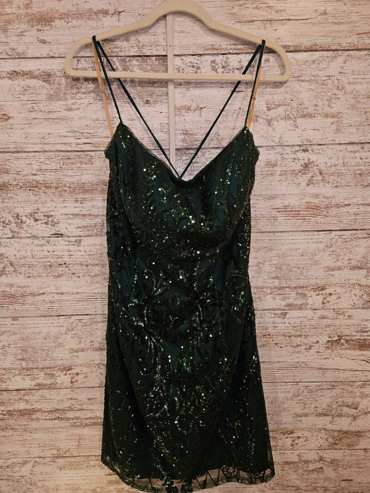 GREEN SPARKLY SHORT DRESS