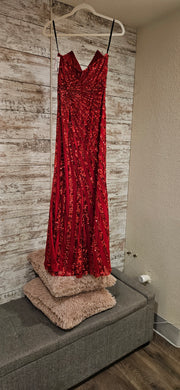 RED SEQUIN LONG EVENING GOWN
