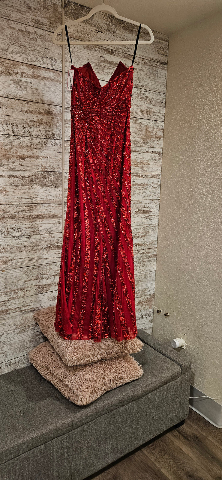 RED SEQUIN LONG EVENING GOWN
