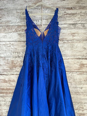 ROYAL BLUE/FLORAL A LINE GOWN