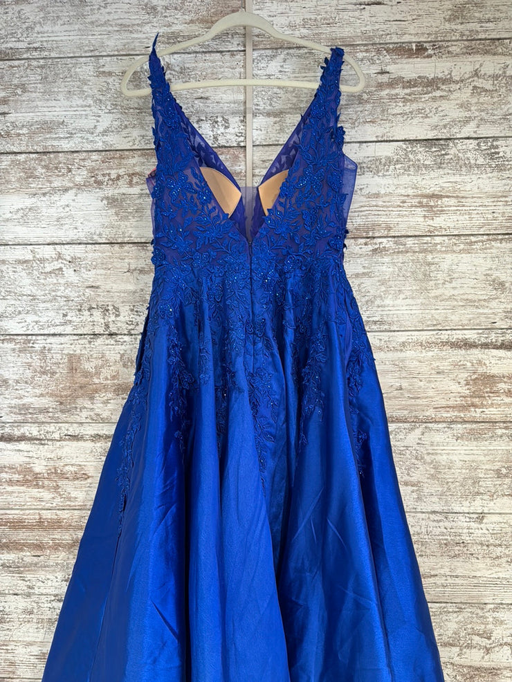 ROYAL BLUE/FLORAL A LINE GOWN