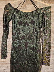 GREEN SEQUIN LONG DRESS