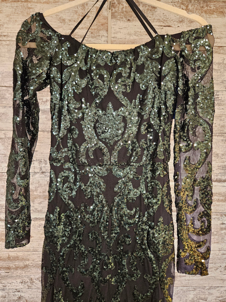 GREEN SEQUIN LONG DRESS