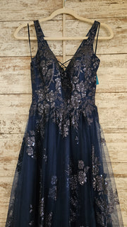NAVY/SILVER A LINE GOWN (NEW)