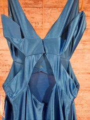 BLUE SATIN LONG EVENING GOWN