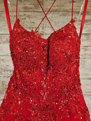 RED/FLORAL SPARKLY A LINE GOWN