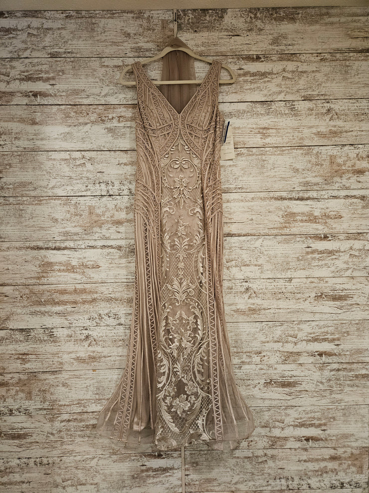 TAN/GOLD FLORAL LONG DRES $950