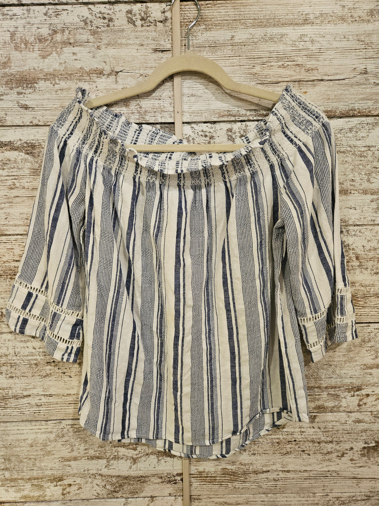 BLUE/WHITE STRIPED TOP $40