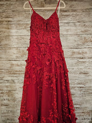 RED/FLORAL SPARKLY A LINE GOWN