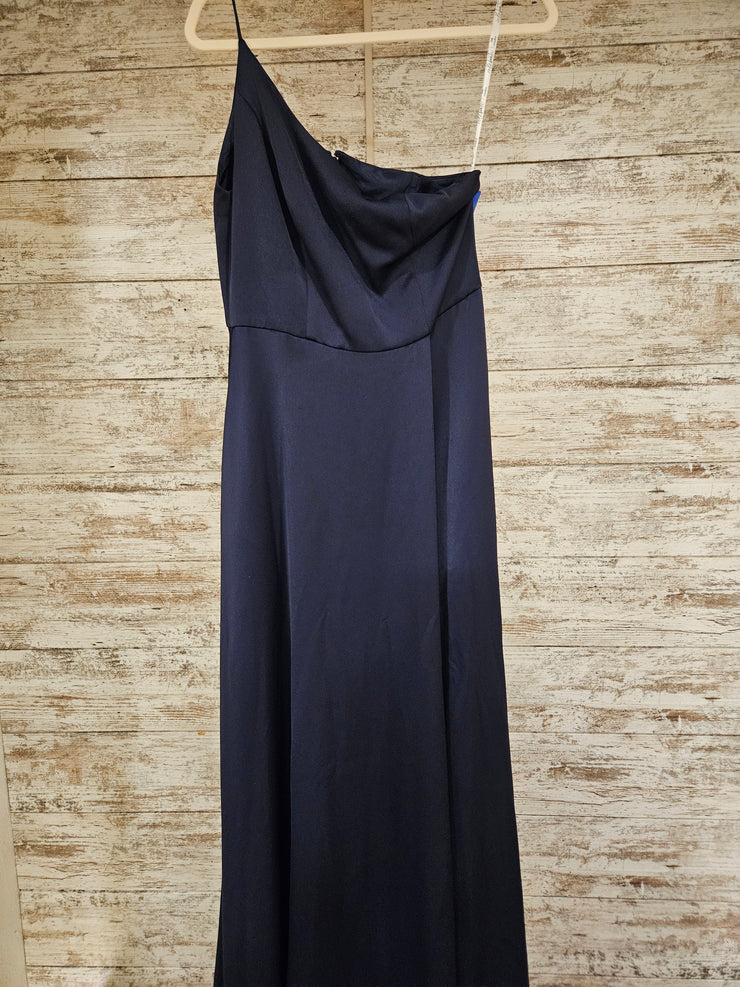 NAVY ONE SHOULDER LONG DRESS