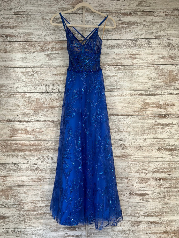 ROYAL BLUE SPARKLY A LINE GOWN