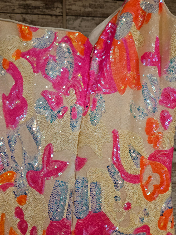 PINK/ORANGE SPARKLY LONG DRESS