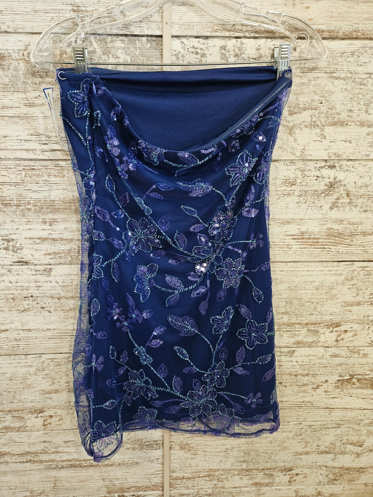 NAVY BEADED SHORT DRESS (NEW)