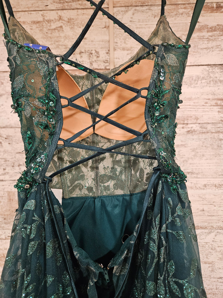GREEN SPARKLY A LINE GOWN