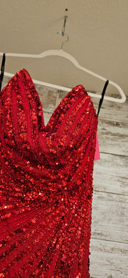 RED SEQUIN LONG EVENING GOWN
