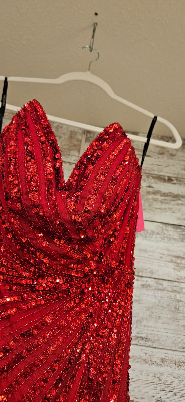 RED SEQUIN LONG EVENING GOWN