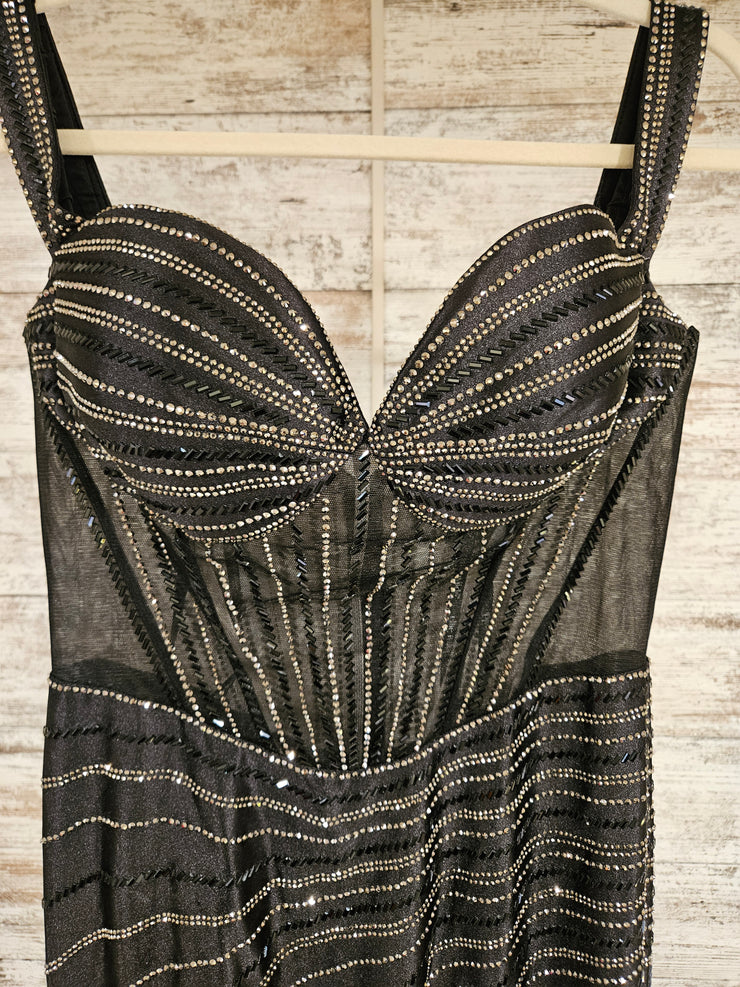 BLACK/SILVER SPARKLY LONG DRES