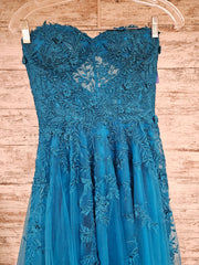 TEAL/FLORAL A LINE GOWN