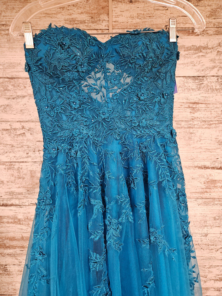 TEAL/FLORAL A LINE GOWN