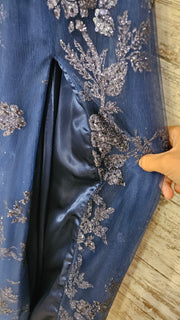 NAVY/SILVER A LINE GOWN (NEW)