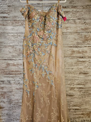 GOLD/FLORAL A LINE GOWN