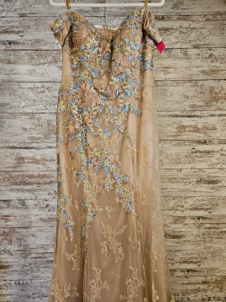 GOLD/FLORAL A LINE GOWN