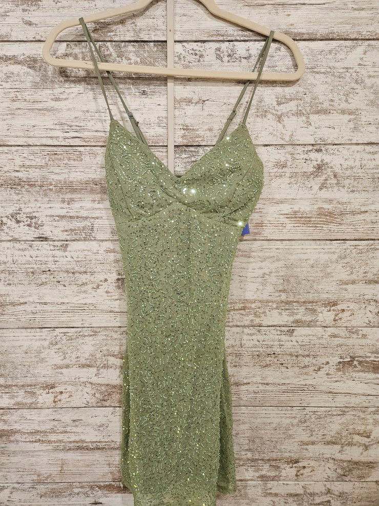 GREEN BEADED SHORT DRESS