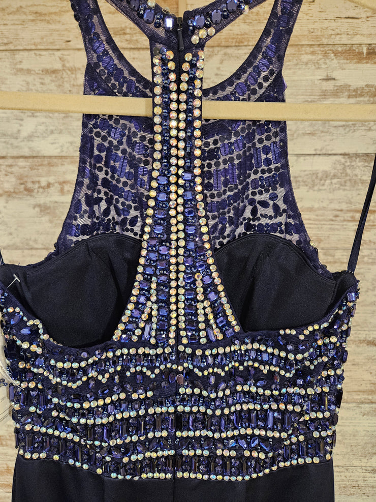 NAVY BEADED MERMAID GOWN (NEW)